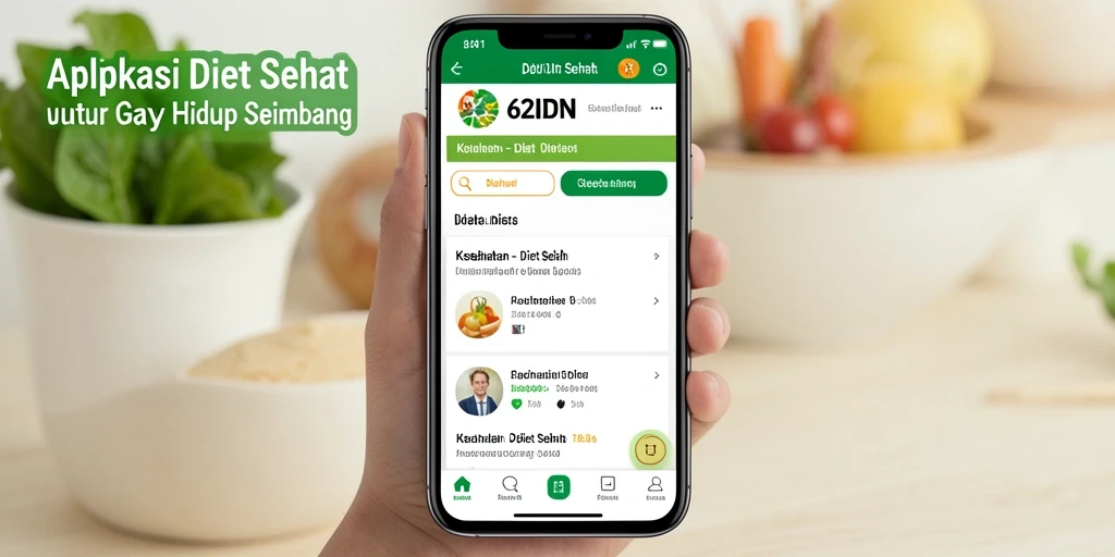 Antarmuka aplikasi 62IDN yang intuitif dan menarik untuk Diet Sehat.