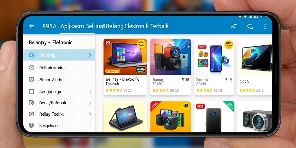 Tampilan antarmuka aplikasi 898A untuk belanja elektronik.