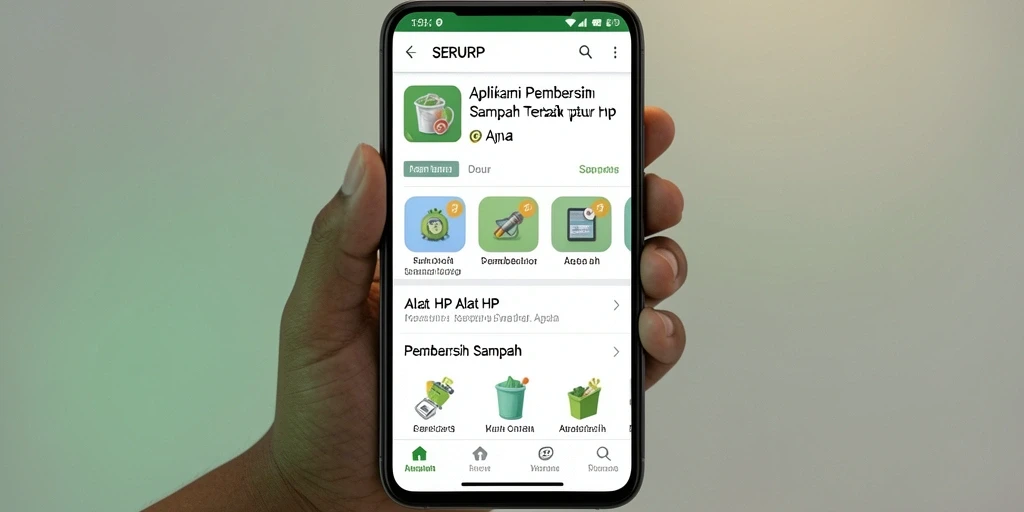 Screenshot utama SERURP menunjukkan antarmuka aplikasi Pembersih Sampah yang user-friendly.