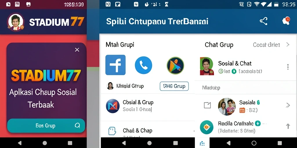 Tampilan antarmuka utama aplikasi STADIUM77 untuk chatting grup.